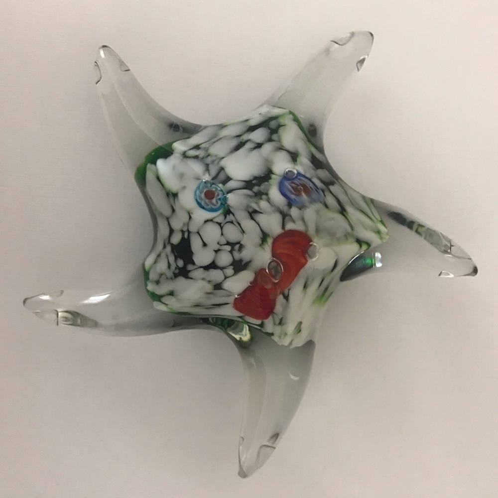 Hand Blown Art Glass Starfish Clear Glass Paperweight Nautical Decor Oce…